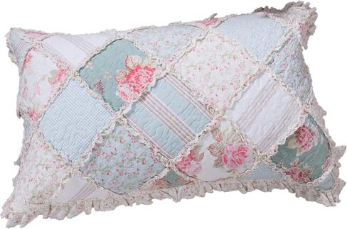 طقم لحاف مفرش سرير من القطن المرقعة من DaDa Bedding Cottage - لمسة من النعناع الأنيق المبطن حديقة مزهرة نباتية - متعدد الألوان كشكش باستيل وردي فاتح أزرق / أخضر - Cal King - 3 قطع in Kuwait