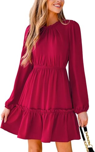 CUPSHE Women Ruffle Mini Fall Dress Long Bubble Sleeve Smocked Waist Casual Festival Spring Autumn Winter Dresses in Saudi Arabia