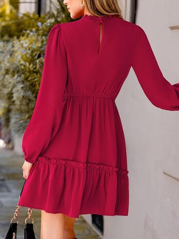 CUPSHE Women Ruffle Mini Fall Dress Long Bubble Sleeve Smocked Waist Casual Festival Spring Autumn Winter Dresses in Saudi Arabia