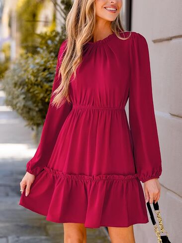 CUPSHE Women Ruffle Mini Fall Dress Long Bubble Sleeve Smocked Waist Casual Festival Spring Autumn Winter Dresses in Saudi Arabia