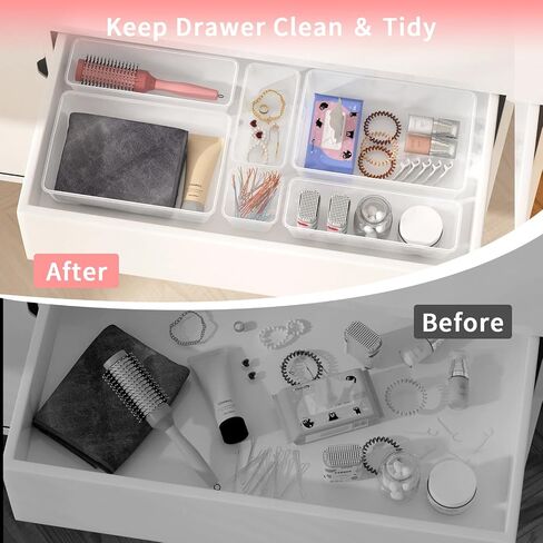 25 PCS Plastic Drawer Organizer Set, 4-size Clear Bathroom and Vanity Desk Drawer Organizer Trays, Non-Slip Versatile Storage Bins for Makeup Jewelry Office Kitchen Gadgets in Saudi Arabia