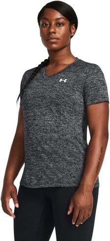 حذاء نسائي من Under Armour Tech Twist بأكمام قصيرة ورقبة على شكل حرف V، (350) ماتريكس أخضر/أبيض/أبيض، مقاس متوسط in Kuwait