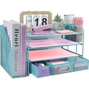 منظمي المكتب والملحقات مع حامل الملف ، ومنظم صينية رسائل ورقية من 4 مستويات مع درج وحامل قلم 2 ، منظم مستندات سطح المكتب الشبكي للودادة المكتبية ، مساحة العمل - الأسود in Kuwait