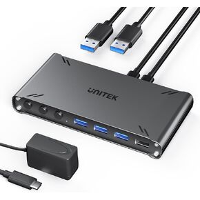 Unitek DP KVM Switch 1 شاشة 2 أجهزة كمبيوتر USB 3.0 8K @ 60 هرتز KVM Switches 4 منافذ USB لجهازي كمبيوتر مشاركة شاشة لوحة المفاتيح والماوس محركات الأقراص الصلبة EDID التكيف 2 كابل USB DC5V محول ووحدة تحكم in Kuwait