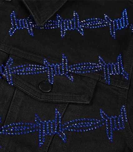 Men's Slim Fit Stretch Denim Jacket, Long Sleeve Streetwear Jean Jackets For Man, Crystal Rhinestone Embellished Black Coat in Saudi Arabia