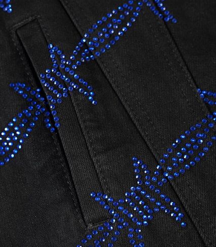 Men's Slim Fit Stretch Denim Jacket, Long Sleeve Streetwear Jean Jackets For Man, Crystal Rhinestone Embellished Black Coat in Saudi Arabia