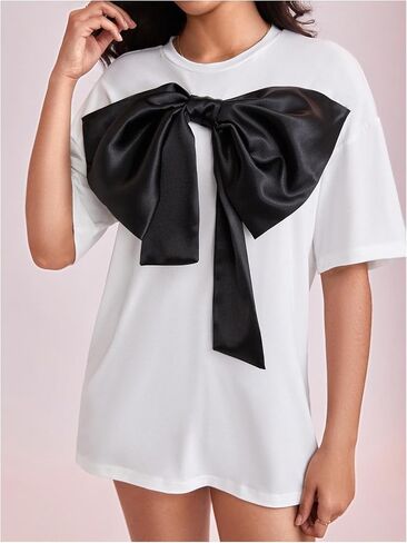 SweatyRocks Women's Bow Twist Front T Shirts Crew Neck Short Sleeve Tee Tops in Saudi Arabia