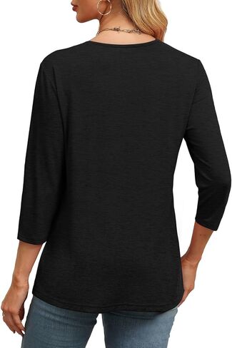 WIHOLL 3/4 Length Sleeve Womens Tops V Neck Casual Tunic Tops Basic Shirts Loose Fit Blouse in Saudi Arabia