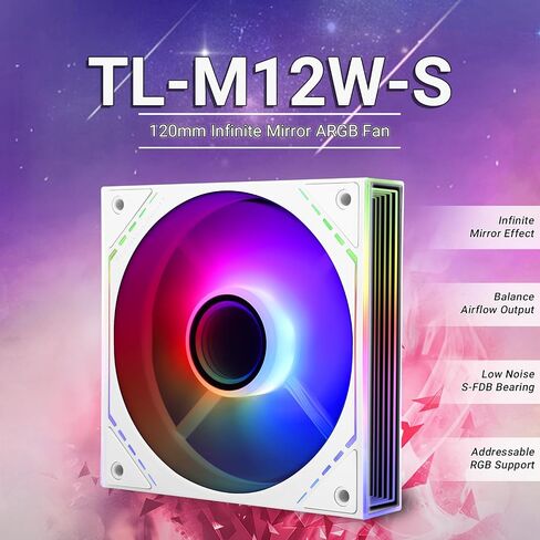 TL-M12 Case Fan 120mm ARGB CPU Cooler Fan Comes with ARGB Mirror Light Effect,PC PWM Silent Fan with 1500RPM Speed, Black CPU Cooling ARGB Fan,Desktop CPU PWM Fan in Saudi Arabia