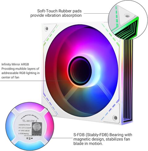 TL-M12 Case Fan 120mm ARGB CPU Cooler Fan Comes with ARGB Mirror Light Effect,PC PWM Silent Fan with 1500RPM Speed, Black CPU Cooling ARGB Fan,Desktop CPU PWM Fan in Saudi Arabia