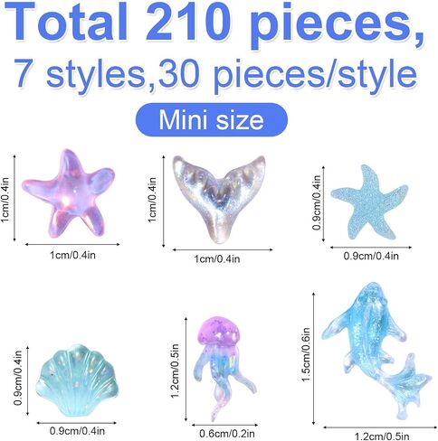 210pcs Mini Resin Animals, Miniature Ocean Figurines Glow in The Dark Small Sea Turtles Fishes Jellyfishes Tiny Crabs Starfishes Seashells Dolphins Statue for Dollhouse Aquarium Decorations in Kuwait