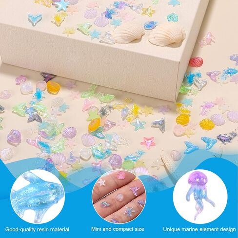 210pcs Mini Resin Animals, Miniature Ocean Figurines Glow in The Dark Small Sea Turtles Fishes Jellyfishes Tiny Crabs Starfishes Seashells Dolphins Statue for Dollhouse Aquarium Decorations in Kuwait