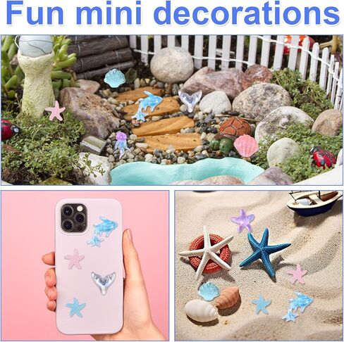 210pcs Mini Resin Animals, Miniature Ocean Figurines Glow in The Dark Small Sea Turtles Fishes Jellyfishes Tiny Crabs Starfishes Seashells Dolphins Statue for Dollhouse Aquarium Decorations in Kuwait