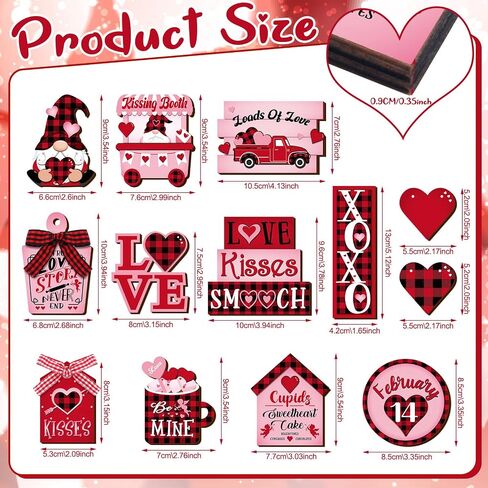 Ferraycle 24 Pcs Valentine's Day Tiered Tray Decorations Farmhouse Gnome Heart Wooden Table Sign Rustic Tiered Tray Decorations for Home Decor(Cute) in Kuwait