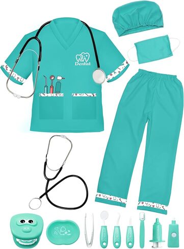 زي طبيب أسنان من نوع APHILE للأطفال ، مجموعة ألعاب الأزياء الطبيب للأطفال ، زي يوم الوظيفي لبن الفتيات الفتيات in Kuwait