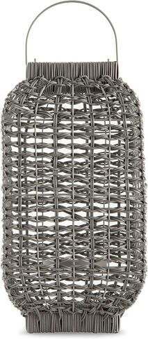 Signature Design by Ashley Evonne 14" Indoor/Outdoor Casual Square Faux Rattan Lantern for One 3" Pillar Candle, Light Gray in Saudi Arabia