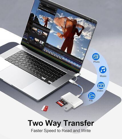 SD Card Reader for iPhone iPad Mac Dual Connector, USB C Memory Card Reader, SD Card Adapter to iPhone Support SD/Micro SD/USB-A 3 Slot, Digital Camera Card Viewer to iPhone, Plug and Play in Kuwait