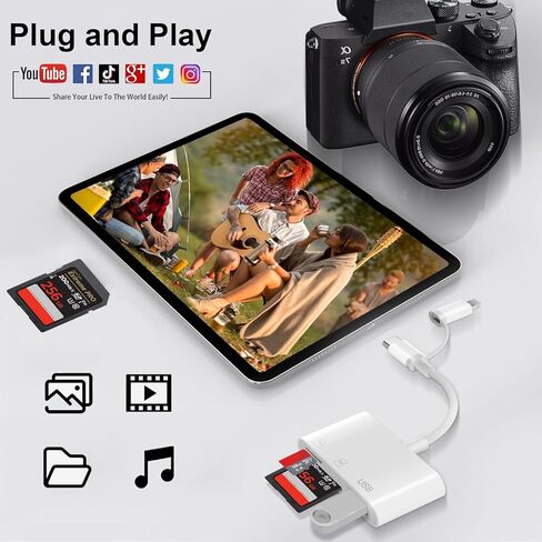 SD Card Reader for iPhone iPad Mac Dual Connector, USB C Memory Card Reader, SD Card Adapter to iPhone Support SD/Micro SD/USB-A 3 Slot, Digital Camera Card Viewer to iPhone, Plug and Play in Kuwait