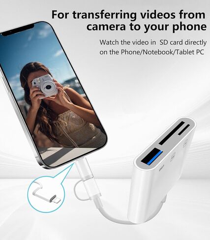 SD Card Reader for iPhone iPad Mac Dual Connector, USB C Memory Card Reader, SD Card Adapter to iPhone Support SD/Micro SD/USB-A 3 Slot, Digital Camera Card Viewer to iPhone, Plug and Play in Kuwait