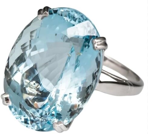 Vintage Fashion Women 925 Silver Large Oval Cut Aquamarine Gemstone Ring Engagement Wedding Jewelry Goose Egg Diamond Sea Blue Topaz Ring Size 5-11 in Saudi Arabia