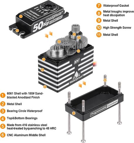 Hobbypark مقاوم للماء RC Servo عزم الدوران العزم العزم Motor Motor Metal Gear Digital Servo الألومنيوم أجزاء من 1/8 1/10 RC Crawler RC Truck RC Car Buggy Basher Bashing Angle 180 ° (35 كجم عزم الدوران) in Saudi Arabia
