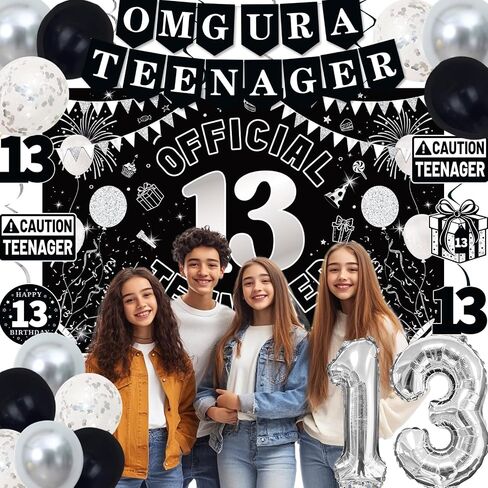 13th Birthday Decorations for Boys Girls, Blue Black Omg Ur A Teenager Birthday Party Decorations, Official 13 Teenager Backdrop, 13 Foil Balloons, Banner, Balloons, Hanging Swirls, Birthday Card Set in Kuwait