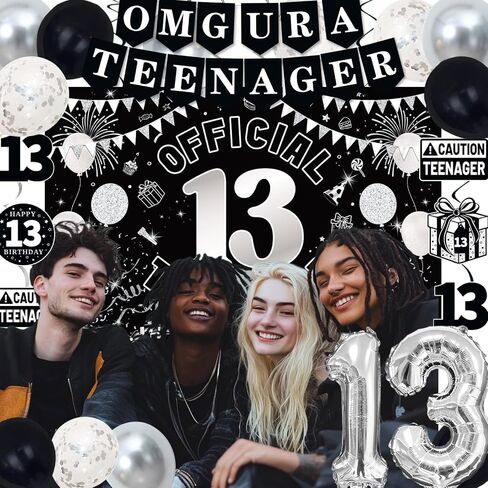 13th Birthday Decorations for Boys Girls, Blue Black Omg Ur A Teenager Birthday Party Decorations, Official 13 Teenager Backdrop, 13 Foil Balloons, Banner, Balloons, Hanging Swirls, Birthday Card Set in Kuwait