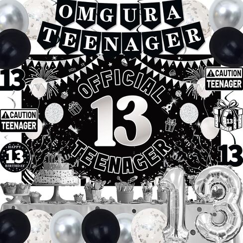 13th Birthday Decorations for Boys Girls, Blue Black Omg Ur A Teenager Birthday Party Decorations, Official 13 Teenager Backdrop, 13 Foil Balloons, Banner, Balloons, Hanging Swirls, Birthday Card Set in Kuwait