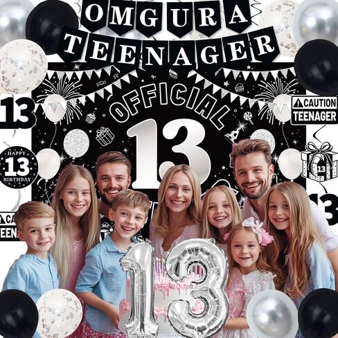 13th Birthday Decorations for Boys Girls, Blue Black Omg Ur A Teenager Birthday Party Decorations, Official 13 Teenager Backdrop, 13 Foil Balloons, Banner, Balloons, Hanging Swirls, Birthday Card Set in Kuwait