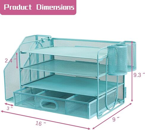منظمي المكتب والملحقات مع حامل الملف ، ومنظم صينية رسائل ورقية من 4 مستويات مع درج وحامل قلم 2 ، منظم مستندات سطح المكتب الشبكي للودادة المكتبية ، مساحة العمل - الأسود in Kuwait