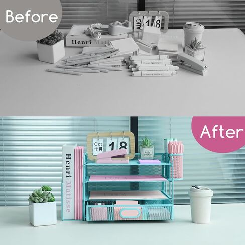 منظمي المكتب والملحقات مع حامل الملف ، ومنظم صينية رسائل ورقية من 4 مستويات مع درج وحامل قلم 2 ، منظم مستندات سطح المكتب الشبكي للودادة المكتبية ، مساحة العمل - الأسود in Kuwait