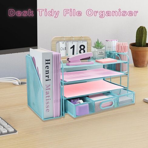 منظمي المكتب والملحقات مع حامل الملف ، ومنظم صينية رسائل ورقية من 4 مستويات مع درج وحامل قلم 2 ، منظم مستندات سطح المكتب الشبكي للودادة المكتبية ، مساحة العمل - الأسود in Kuwait