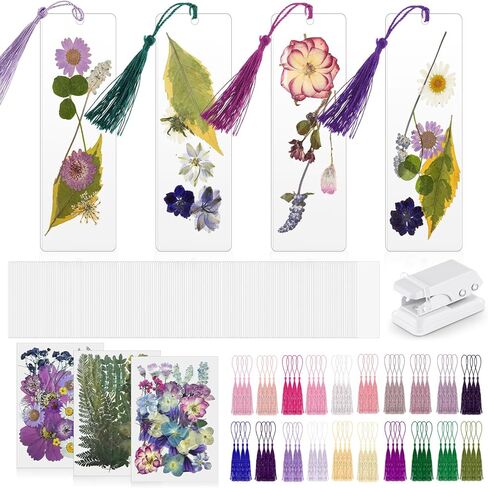 DIY Bookmark Making Kit 150 Pcs Bookmark Laminating Pouches with 150 Pcs Tassels 2 x 6 Inch Hot Laminator Sleeves 5 Mil Laminating Pouches Dried Flower for Book Lovers Nature Lovers in Kuwait