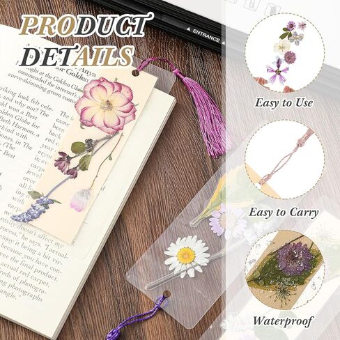 DIY Bookmark Making Kit 150 Pcs Bookmark Laminating Pouches with 150 Pcs Tassels 2 x 6 Inch Hot Laminator Sleeves 5 Mil Laminating Pouches Dried Flower for Book Lovers Nature Lovers in Kuwait