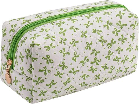 Cute Floral Cotton Makeup Bag, Quilted Makeup Bag for Women Girls, Travel Floral Cosmetic Bag Zipper Make Up Pouch, Flowers Toiletry Organizer Bag (Small Red Bowknot) in Saudi Arabia