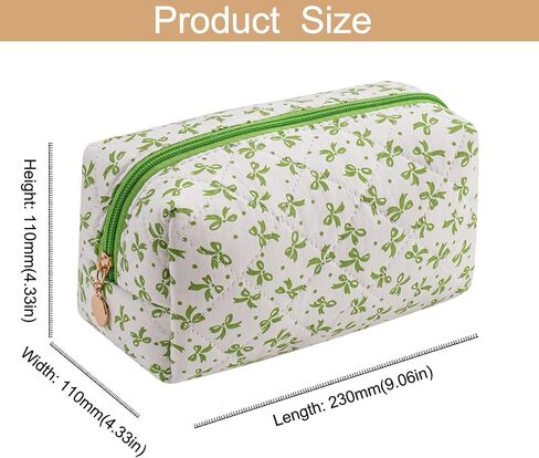Cute Floral Cotton Makeup Bag, Quilted Makeup Bag for Women Girls, Travel Floral Cosmetic Bag Zipper Make Up Pouch, Flowers Toiletry Organizer Bag (Small Red Bowknot) in Saudi Arabia
