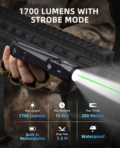 EZshoot 1700 Lumens Tactical Laser Light Combo for Rifle with Magnetic Rechargeable, Rifle Light Rechargeable Compatible with Picatinny and M-Rail, Rifle Flashlight for Home Defense, Hunting in Kuwait