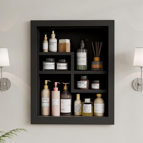 Solid Wood 14 X 18 Recessed Medicine Cabinet,2-Tier, Medicine Cabinet Organizer,Wall Niche, Bathroom Wall Cabinet, Recessed Bathroom Cabinet,Recessed Wall Cabinet, Bathroom Cabinet With Storage, White in Saudi Arabia