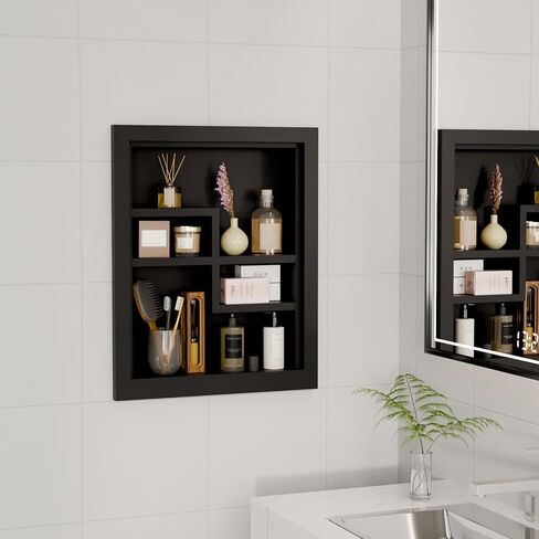 Solid Wood 14 X 18 Recessed Medicine Cabinet,2-Tier, Medicine Cabinet Organizer,Wall Niche, Bathroom Wall Cabinet, Recessed Bathroom Cabinet,Recessed Wall Cabinet, Bathroom Cabinet With Storage, White in Saudi Arabia