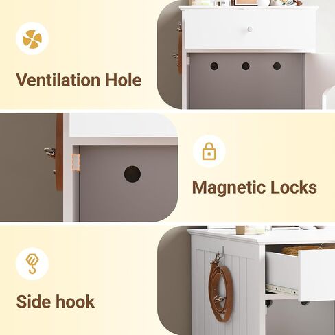 Litter Box Enclosure, Hidden Cat Litter Box Cabinet with Drawer, Wooden Pet Crate, Litter Box Furniture as Cat House, End Table, Fit Most of Litter Box (White) in Saudi Arabia