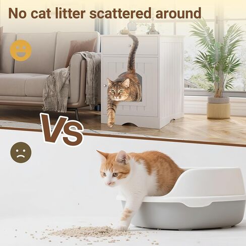 Litter Box Enclosure, Hidden Cat Litter Box Cabinet with Drawer, Wooden Pet Crate, Litter Box Furniture as Cat House, End Table, Fit Most of Litter Box (White) in Saudi Arabia