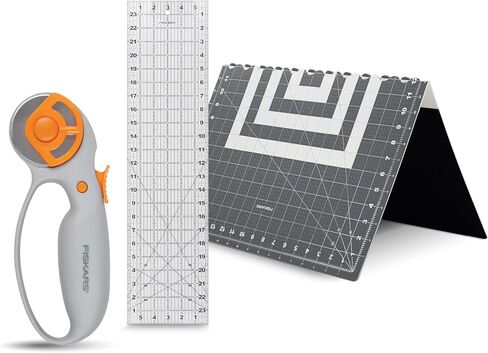 Fiskars Crafts Essentials مجموعة 5 قطع - قطع دوارة شفرة 45 ملم للنسيج ، حصيرة قطع الشفاء الذاتي ، وخياطة الحاكم - لوازم الحرف - بيضاء/رمادية in Kuwait