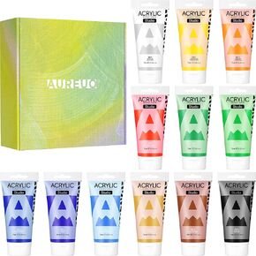 AUREUO Iridescent Acrylic Paint, 8 Colors x 0.71 Fl Oz / 21ml Pearlescent Acrylic Paint Set, Glitter Paint for Canvas, Rocks, Wood, Fabric, Ceramic - Art Paints for Painting in Kuwait