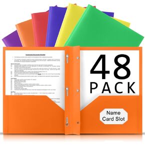 Plastic Folders with Pockets and Prongs, 30 Pack Heavy Duty 3 Prong Folders with 2 Pockets Letter Size Filer Folders with Fasteners for Student Teacher College School, Assorted Colors in Saudi Arabia