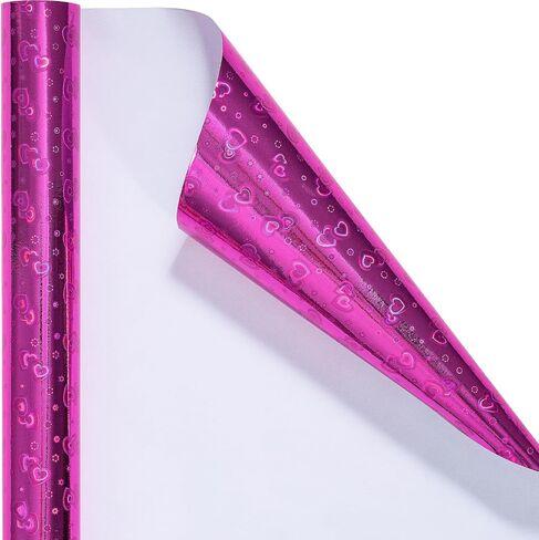 RUSPEPA Pink Holographic Wrapping Paper Roll for Girls, Metallic Pastel Pink Stars Gift Wrap for Birthday, Wedding, Mother's Day, Valentine's Day, Christmas, 17 Inches x 16.4 Feet in Kuwait