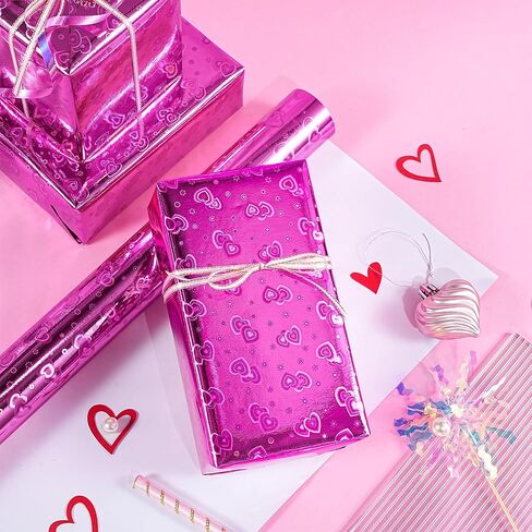 RUSPEPA Pink Holographic Wrapping Paper Roll for Girls, Metallic Pastel Pink Stars Gift Wrap for Birthday, Wedding, Mother's Day, Valentine's Day, Christmas, 17 Inches x 16.4 Feet in Kuwait