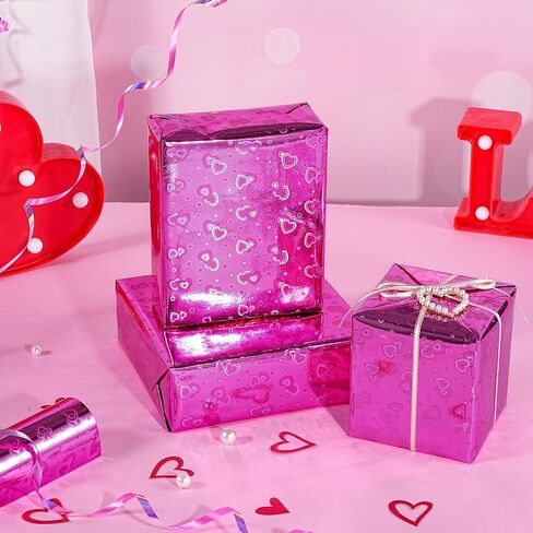 RUSPEPA Pink Holographic Wrapping Paper Roll for Girls, Metallic Pastel Pink Stars Gift Wrap for Birthday, Wedding, Mother's Day, Valentine's Day, Christmas, 17 Inches x 16.4 Feet in Kuwait