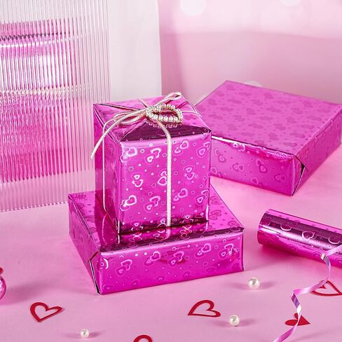 RUSPEPA Pink Holographic Wrapping Paper Roll for Girls, Metallic Pastel Pink Stars Gift Wrap for Birthday, Wedding, Mother's Day, Valentine's Day, Christmas, 17 Inches x 16.4 Feet in Kuwait