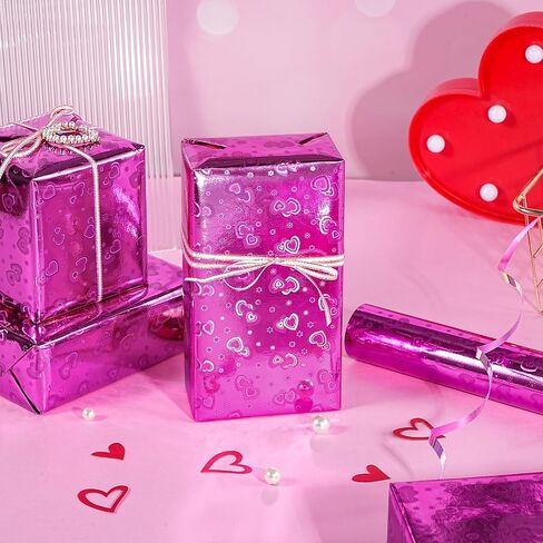 RUSPEPA Pink Holographic Wrapping Paper Roll for Girls, Metallic Pastel Pink Stars Gift Wrap for Birthday, Wedding, Mother's Day, Valentine's Day, Christmas, 17 Inches x 16.4 Feet in Kuwait