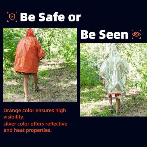 2024 Thickened Emergency Rain Poncho with Mylar Blanket Liner, Heavy Duty Thermal Poncho Survival Blankets for Adult, Reusable Survival Ponchos Survival Gear, Camping, Hiking, Outdoor in Saudi Arabia